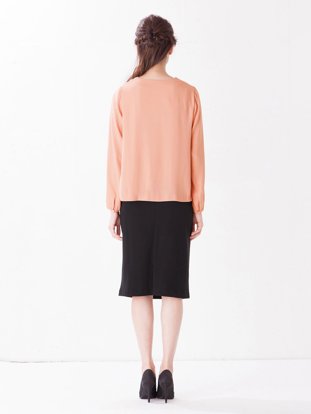 マタニティ ワンピース|【マタニティ・授乳服】【セット】ハイクオリティジョーゼットVネックブラウス＆タイトスカートセットアップ【出産後も長く使える】