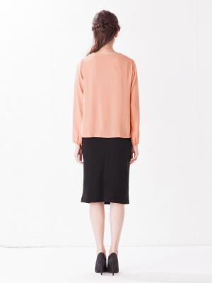 マタニティ ワンピース|【マタニティ・授乳服】【セット】ハイクオリティジョーゼットVネックブラウス＆タイトスカートセットアップ【出産後も長く使える】