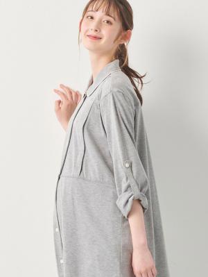 マタニティ・授乳パジャマ・ルームウェア|fairy（フェアリー）【授乳口付】ママの声から生まれたカットソー衿付パジャマ|グレー