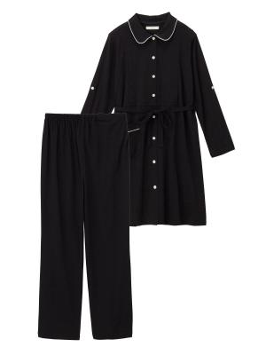 マタニティ パジャマ・ルームウェア|fairy（フェアリー）【授乳口付】ママの声から生まれたカットソー衿付パジャマ|ブラック