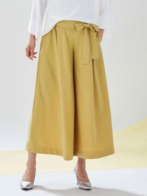 マタニティ パンツ|【マタニティ・産後対応】ツイルタックワイドパンツ【出産後も長く使える】|ペールイエロー