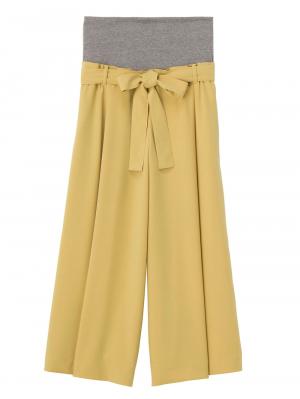 マタニティ パンツ|【マタニティ・産後対応】ツイルタックワイドパンツ【出産後も長く使える】|ペールイエロー