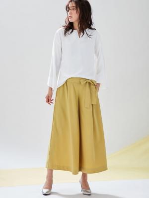 マタニティ パンツ|【マタニティ・産後対応】ツイルタックワイドパンツ【出産後も長く使える】|ペールイエロー