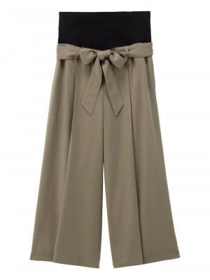 マタニティ パンツ|【マタニティ・産後対応】ツイルタックワイドパンツ【出産後も長く使える】|カーキ