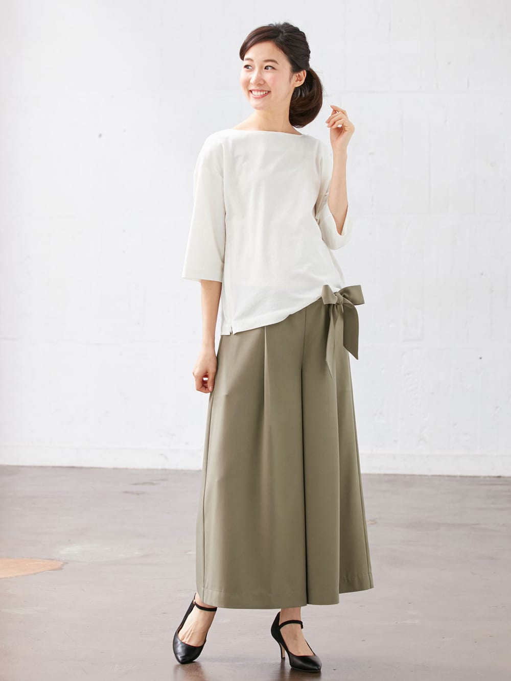 マタニティ パンツ|【マタニティ・産後対応】ツイルタックワイドパンツ【出産後も長く使える】|カーキ