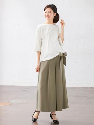 マタニティ パンツ|【マタニティ・産後対応】ツイルタックワイドパンツ【出産後も長く使える】|カーキ