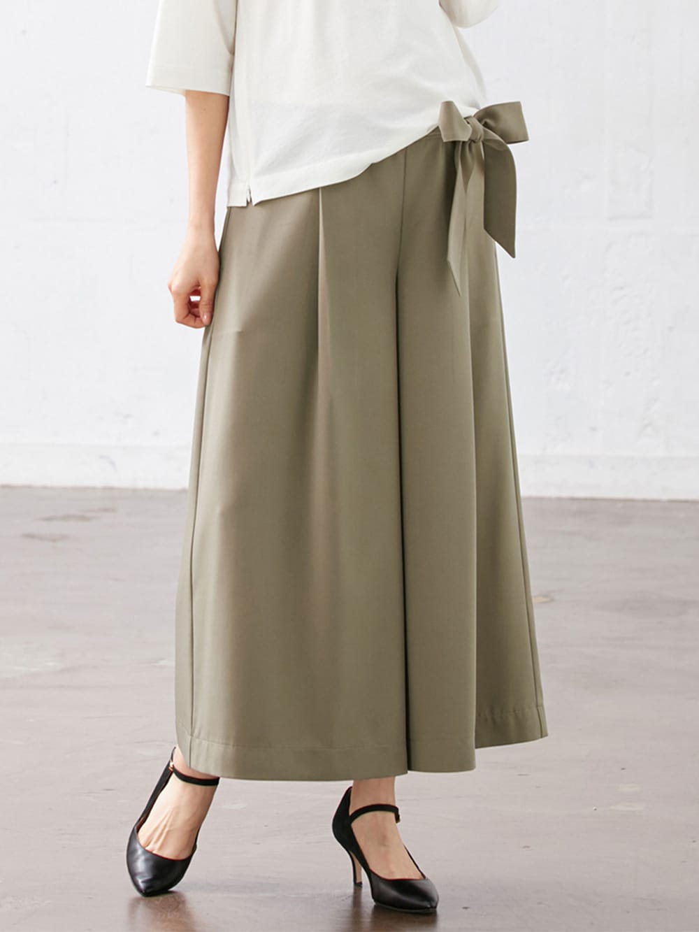 マタニティ パンツ|【マタニティ・産後対応】ツイルタックワイドパンツ【出産後も長く使える】|カーキ