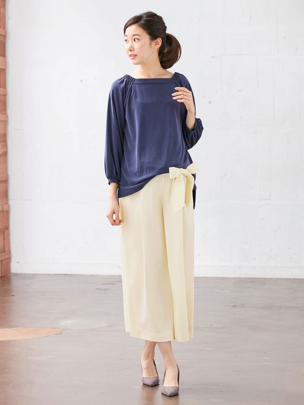 マタニティ パンツ|【マタニティ・産後対応】ツイルタックワイドパンツ【出産後も長く使える】|アイボリー