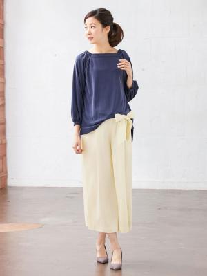 マタニティ パンツ|【マタニティ・産後対応】ツイルタックワイドパンツ【出産後も長く使える】|アイボリー