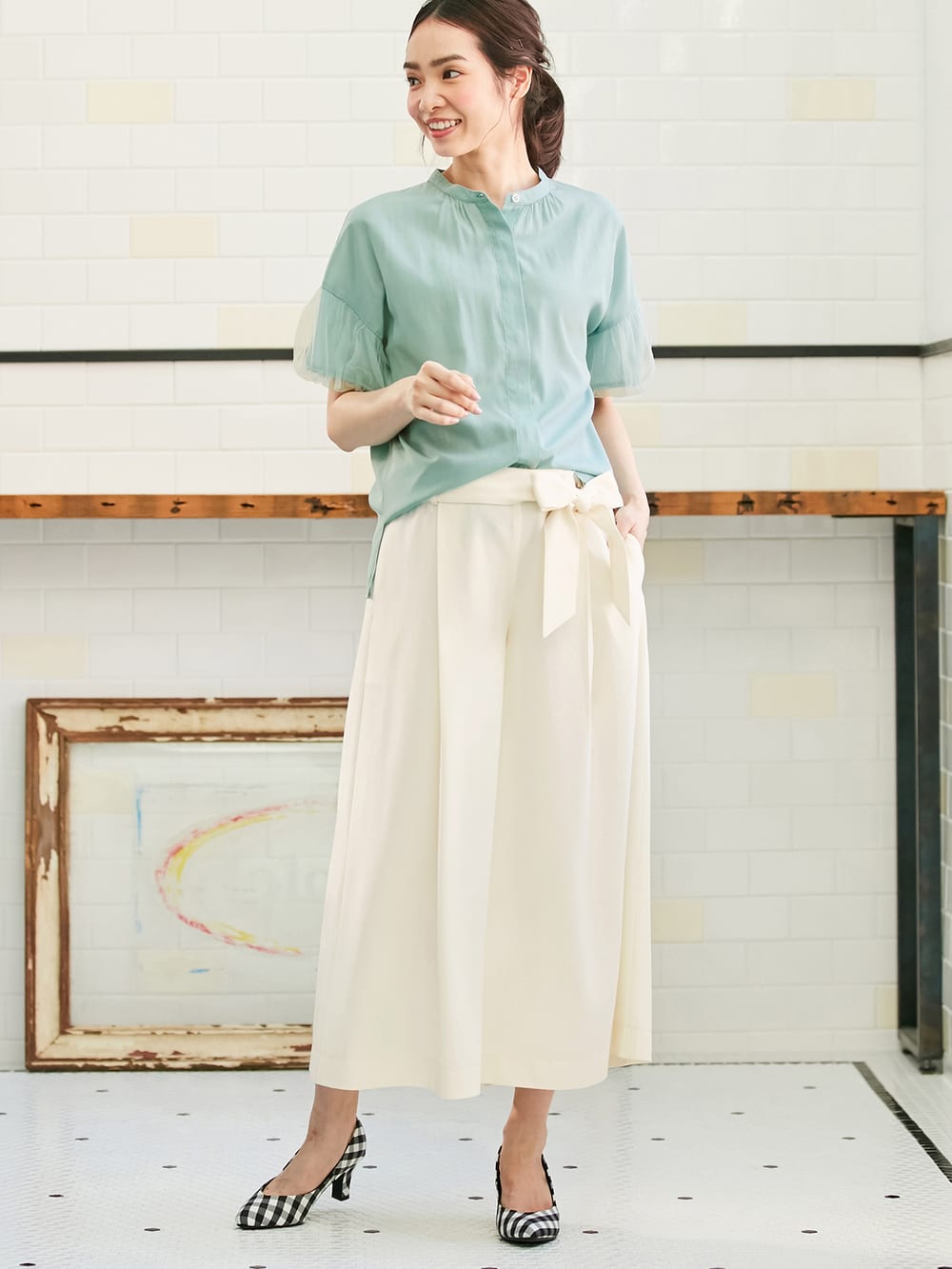 マタニティ パンツ|【マタニティ・産後対応】ツイルタックワイドパンツ【出産後も長く使える】|アイボリー