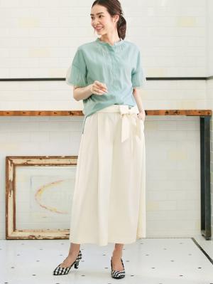 マタニティ パンツ|【マタニティ・産後対応】ツイルタックワイドパンツ【出産後も長く使える】|アイボリー