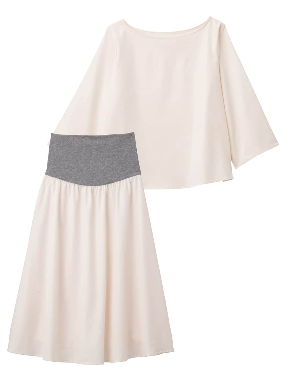 マタニティ ワンピース|皺になりにくい ブラウス×スカートセットアップ　マタニティ・授乳服【出産後も長く使える】|アイボリー×アイボリー