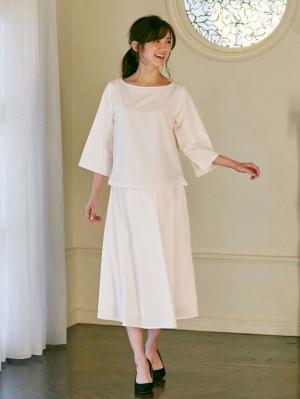 マタニティ ワンピース|皺になりにくい ブラウス×スカートセットアップ　マタニティ・授乳服【出産後も長く使える】|アイボリー×アイボリー