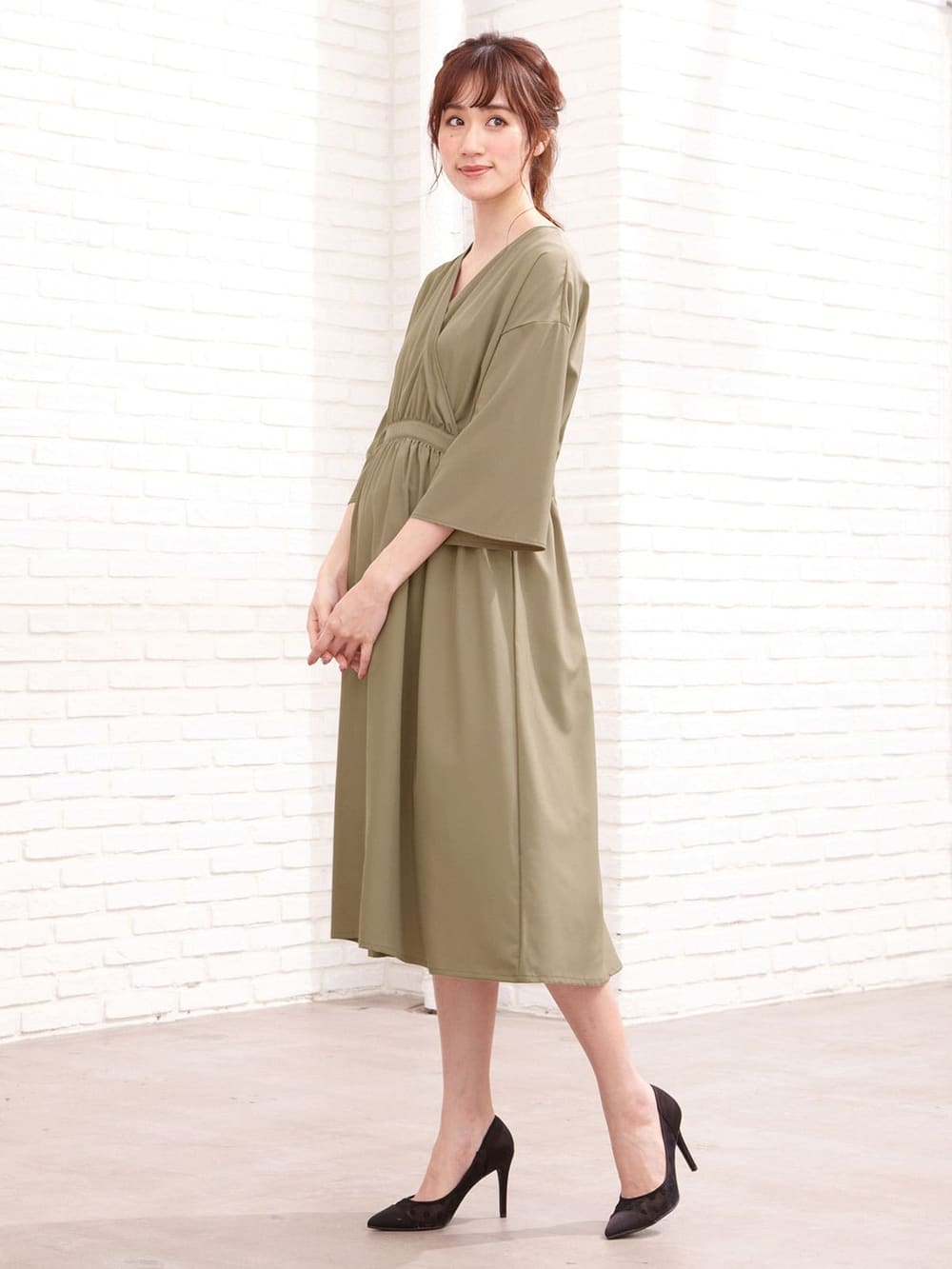 マタニティ ワンピース 産前産後対応 授乳しやすい シワになりにくいカシュクールワンピース マタニティウェア 授乳服通販 エンジェリーベ 公式