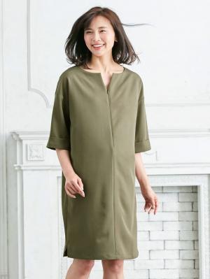 マタニティ ワンピース|キーネックワンピース　マタニティ・授乳服【出産後も長く使える】|カーキ