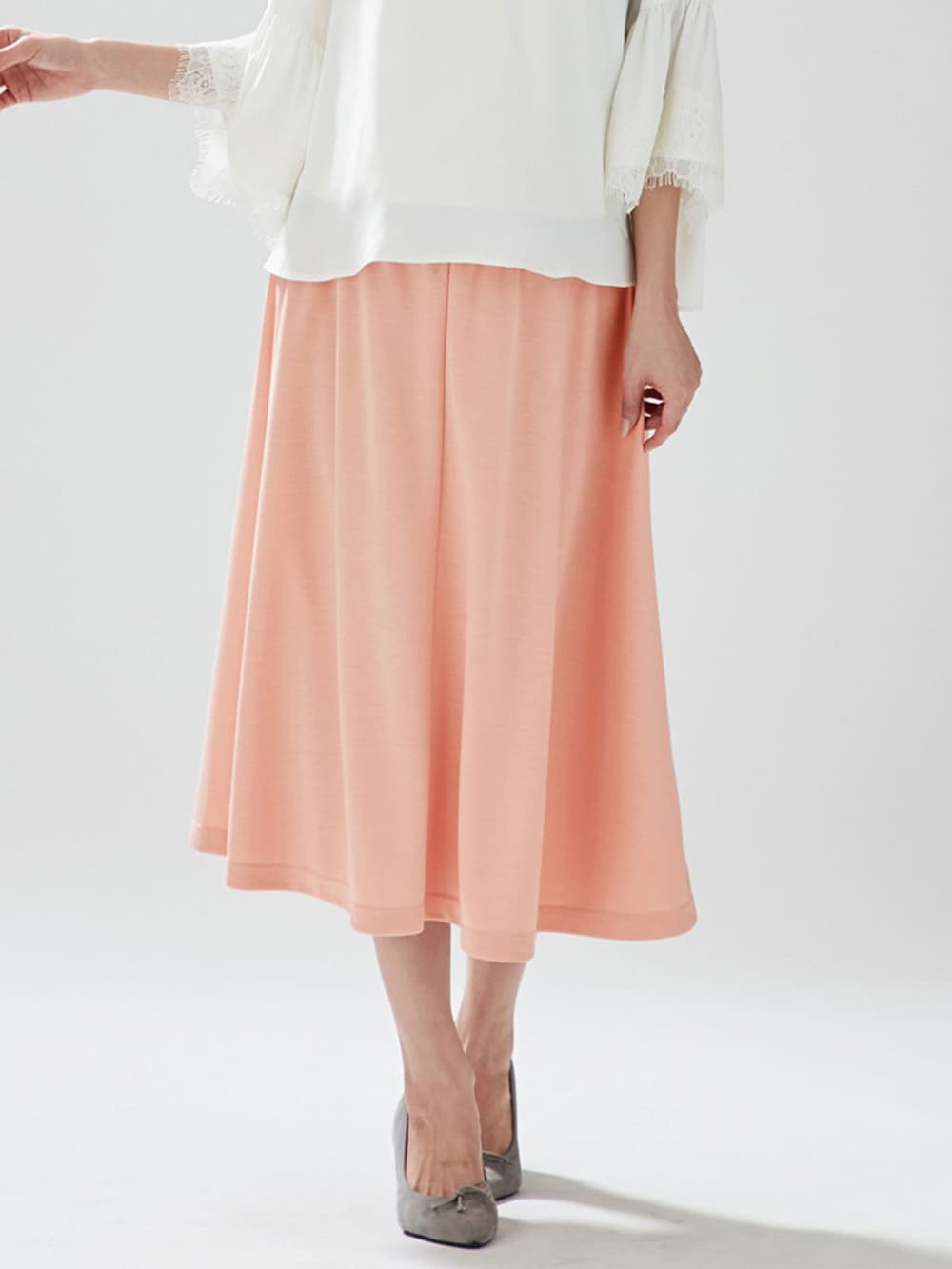 マタニティ スカート|【産前産後対応】ポンチ4枚剥ぎフレアースカート【出産後も長く使える】|ペールピンク