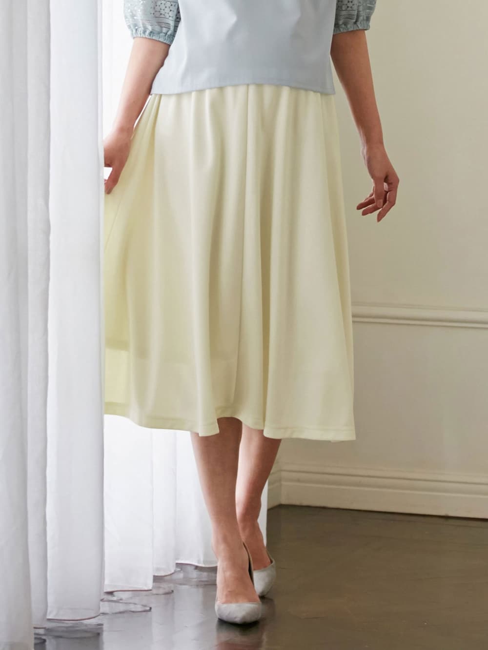 マタニティ スカート|【産前産後対応】ポンチ4枚剥ぎフレアースカート【出産後も長く使える】|アイボリー