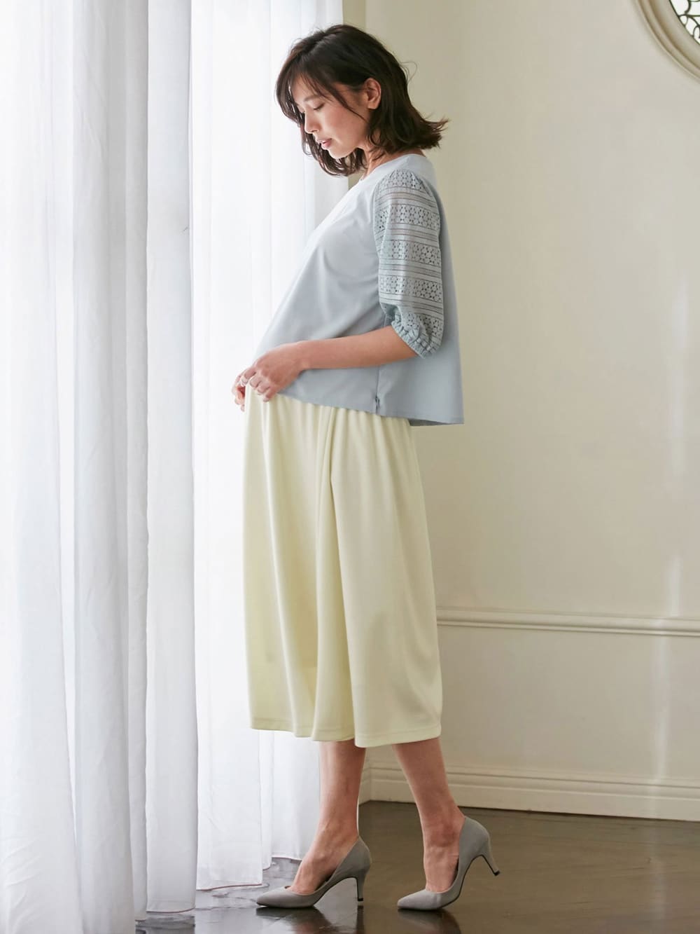 マタニティ スカート|【産前産後対応】ポンチ4枚剥ぎフレアースカート【出産後も長く使える】|アイボリー