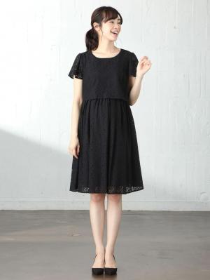 マタニティ ワンピース|LOVE MIC(ラブミック)フラワーコードレース セットアップ風ワンピース マタニティ・授乳服【出産後も長く使える】