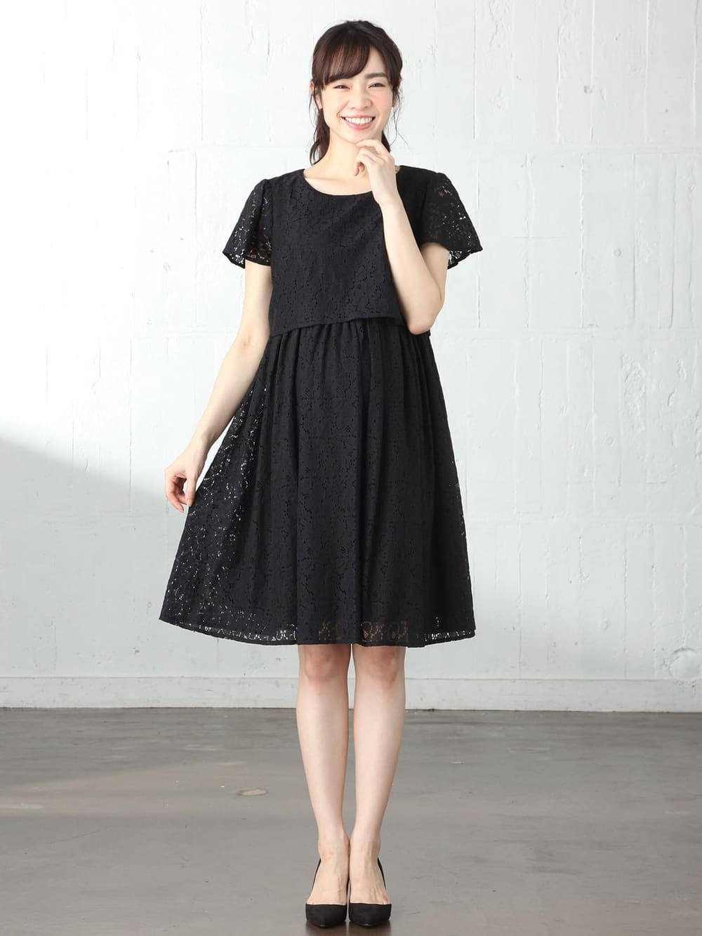 マタニティ ワンピース|LOVE MIC(ラブミック)フラワーコードレース セットアップ風ワンピース マタニティ・授乳服【出産後も長く使える】