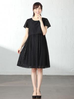 マタニティ ワンピース|LOVE MIC(ラブミック)フラワーコードレース セットアップ風ワンピース マタニティ・授乳服【出産後も長く使える】