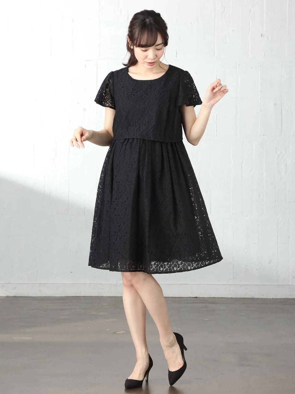 マタニティ ワンピース|LOVE MIC(ラブミック)フラワーコードレース セットアップ風ワンピース マタニティ・授乳服【出産後も長く使える】