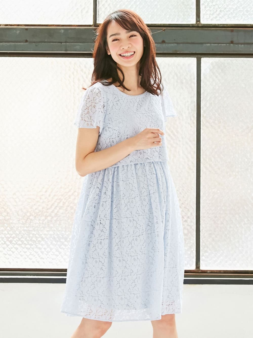 マタニティ ワンピース Love Mic 授乳口付 フラワーコードレース セットアップ風ワンピース マタニティウェア 授乳服通販 エンジェリーベ 公式