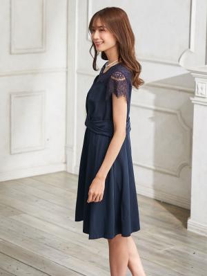 マタニティ ワンピース|【マタニティ・授乳服】LOVE MIC(ラブミック)レースビスチェワンピース【出産後も長く使える】|ネイビー