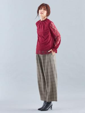 マタニティ トップス|LOVE MIC（ラブミック）カットレース　デコ襟トップス　マタニティ・授乳服|ボルドー