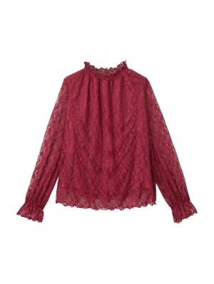 マタニティ トップス|LOVE MIC（ラブミック）カットレース　デコ襟トップス　マタニティ・授乳服|ボルドー