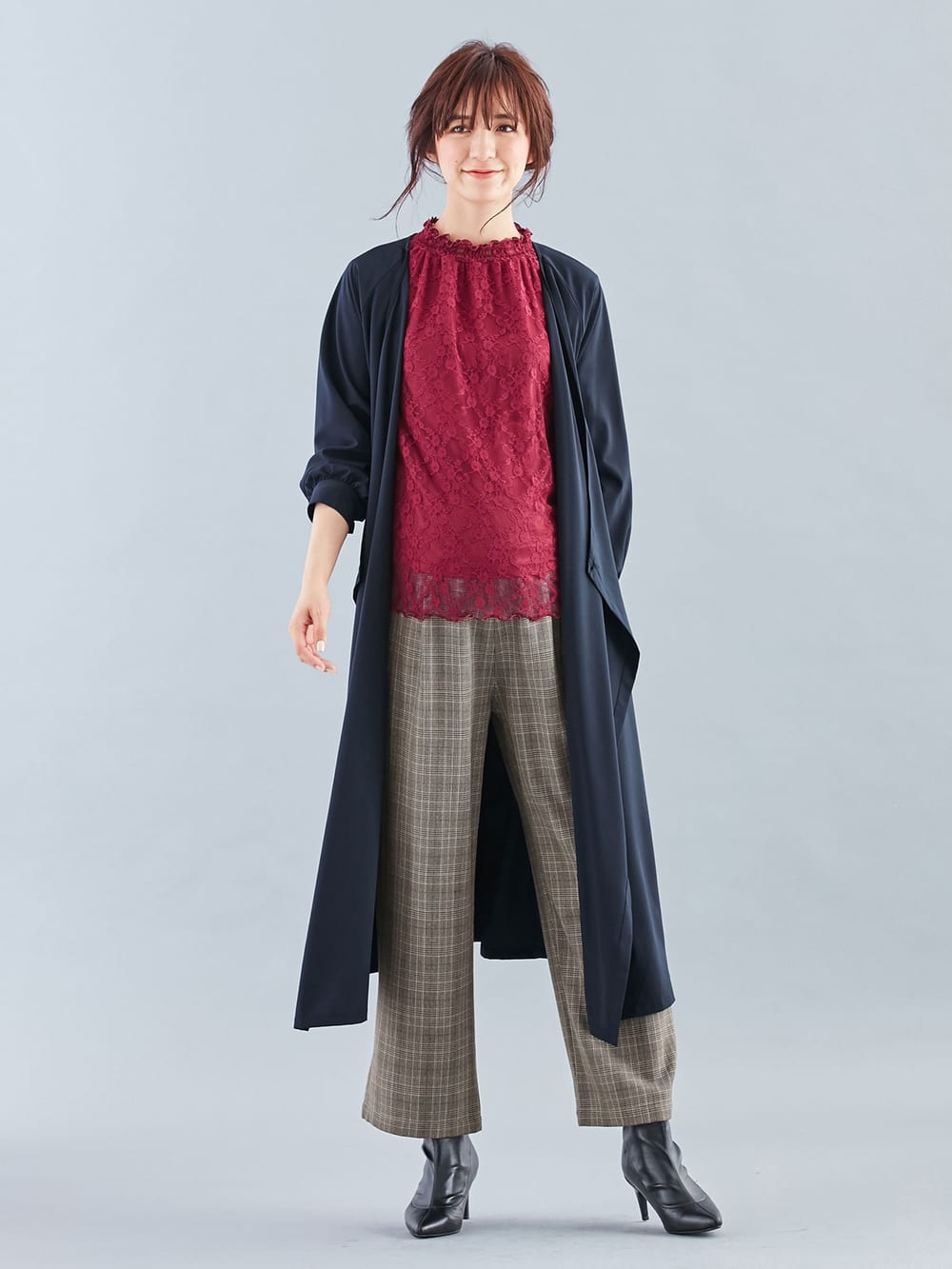 マタニティ トップス|LOVE MIC（ラブミック）カットレース　デコ襟トップス　マタニティ・授乳服|ボルドー