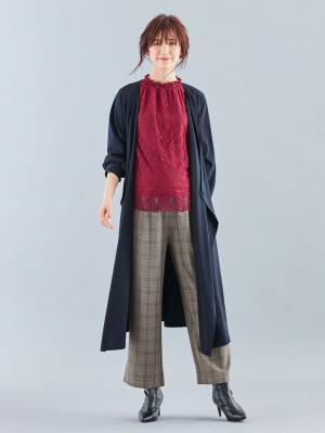 マタニティ トップス|LOVE MIC（ラブミック）カットレース　デコ襟トップス　マタニティ・授乳服|ボルドー