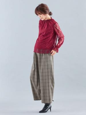 マタニティ トップス|LOVE MIC（ラブミック）カットレース　デコ襟トップス　マタニティ・授乳服|ボルドー