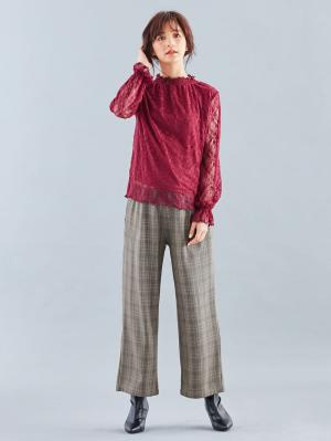 マタニティ トップス|LOVE MIC（ラブミック）カットレース　デコ襟トップス　マタニティ・授乳服|ボルドー