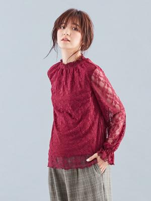 マタニティ トップス|LOVE MIC（ラブミック）カットレース　デコ襟トップス　マタニティ・授乳服|ボルドー