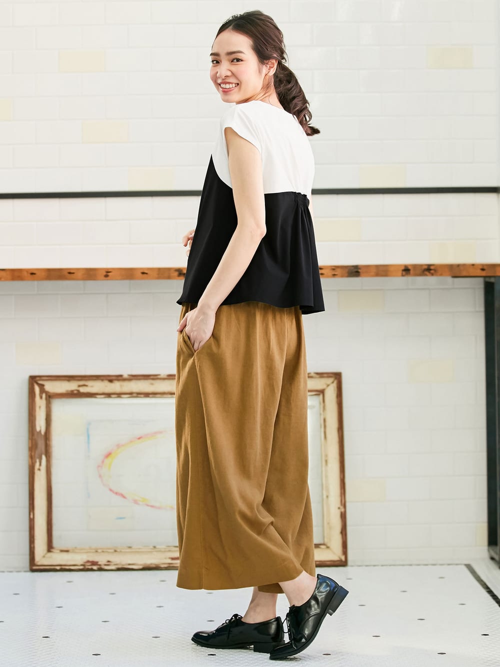 マタニティ パンツ サロペット 産前産後対応 麻レーヨンガウチョパンツ マタニティウェア 授乳服通販 エンジェリーベ 公式