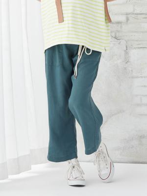 マタニティ パンツ|【産前産後対応】テンセル麻ベイカーワイドクロップドパンツ【出産後も長く使える】|グリーン