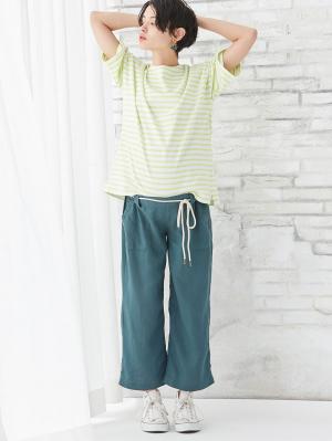 マタニティ パンツ|【産前産後対応】テンセル麻ベイカーワイドクロップドパンツ【出産後も長く使える】|グリーン