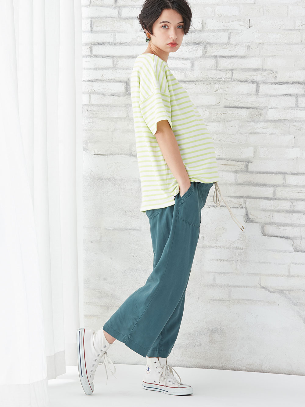 産前産後対応】テンセル麻ベイカーワイドクロップドパンツ【出産後も長く使える】 マタニティ パンツ・サロペット(品番：22649)  ｜マタニティウェア・授乳服通販｜ エンジェリーベ 公式