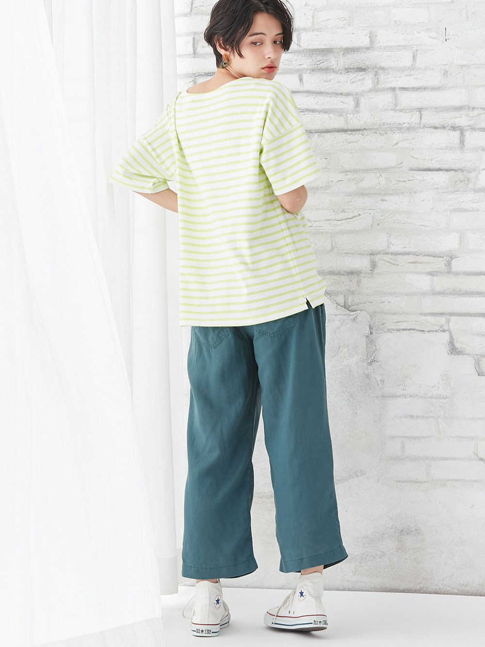 マタニティ パンツ|【産前産後対応】テンセル麻ベイカーワイドクロップドパンツ【出産後も長く使える】|グリーン