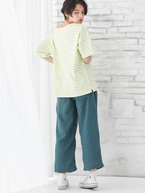マタニティ パンツ|【産前産後対応】テンセル麻ベイカーワイドクロップドパンツ【出産後も長く使える】|グリーン