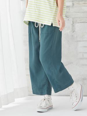 マタニティ パンツ|【産前産後対応】テンセル麻ベイカーワイドクロップドパンツ【出産後も長く使える】|グリーン