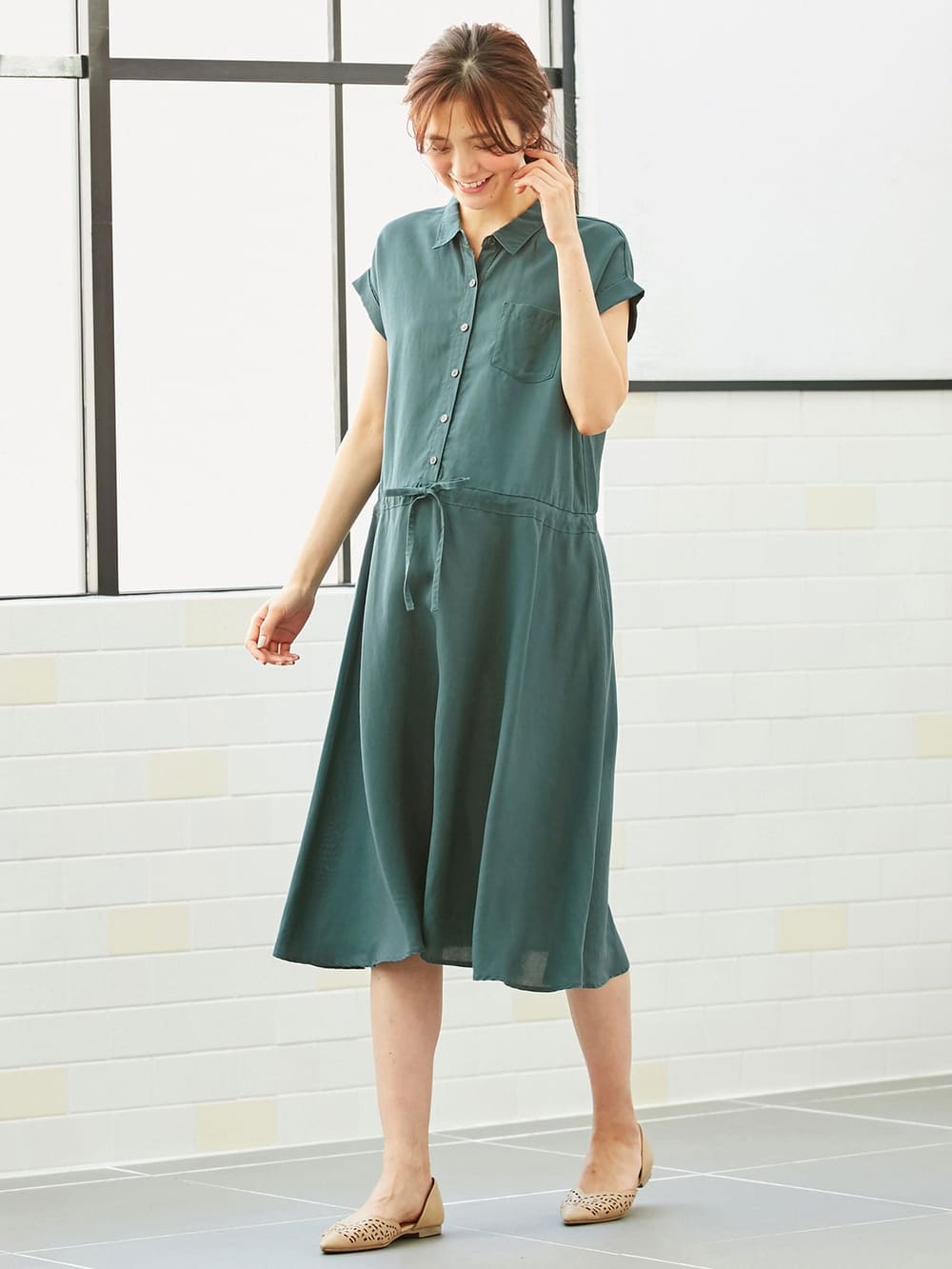 授乳しやすい テンセル麻前開きワンピース エンジェリーベ マタニティウェア 授乳服通販 エンジェリーベ 公式