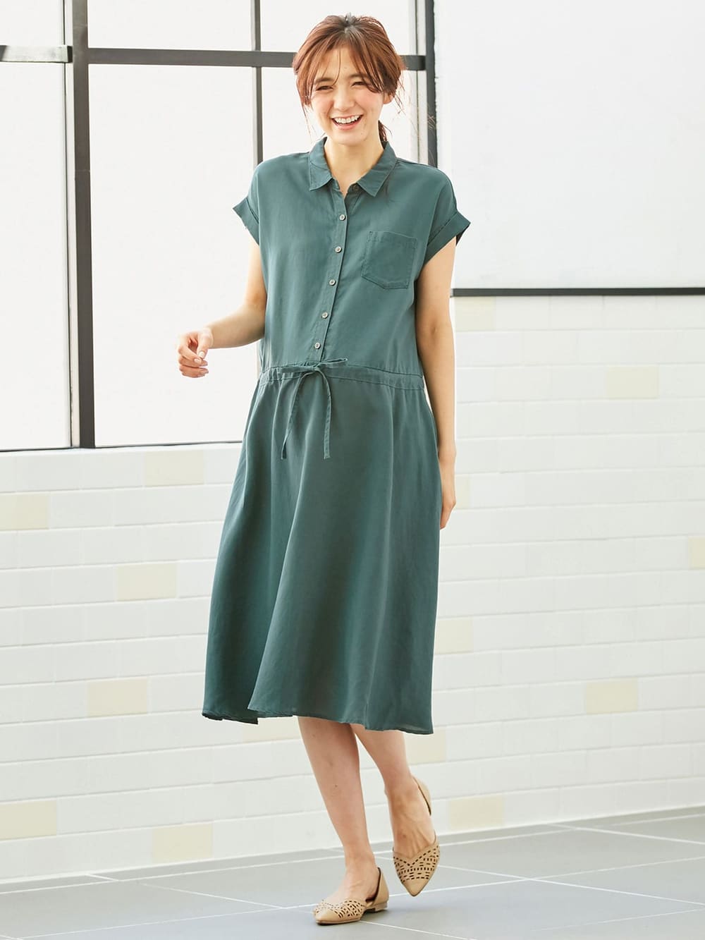 マタニティ ワンピース 授乳しやすい テンセル麻前開きワンピース マタニティウェア 授乳服通販 エンジェリーベ 公式