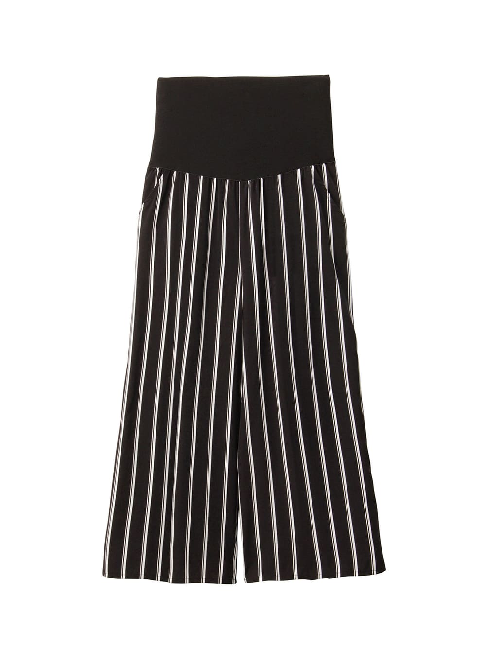 マタニティ パンツ|【マタニティ・授乳服】【産前産後対応】マルチストライプワイドパンツ【出産後も長く使える】|ブラック×オフ