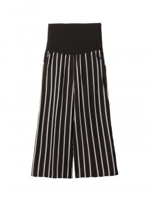 マタニティ パンツ|【マタニティ・授乳服】【産前産後対応】マルチストライプワイドパンツ【出産後も長く使える】|ブラック×オフ