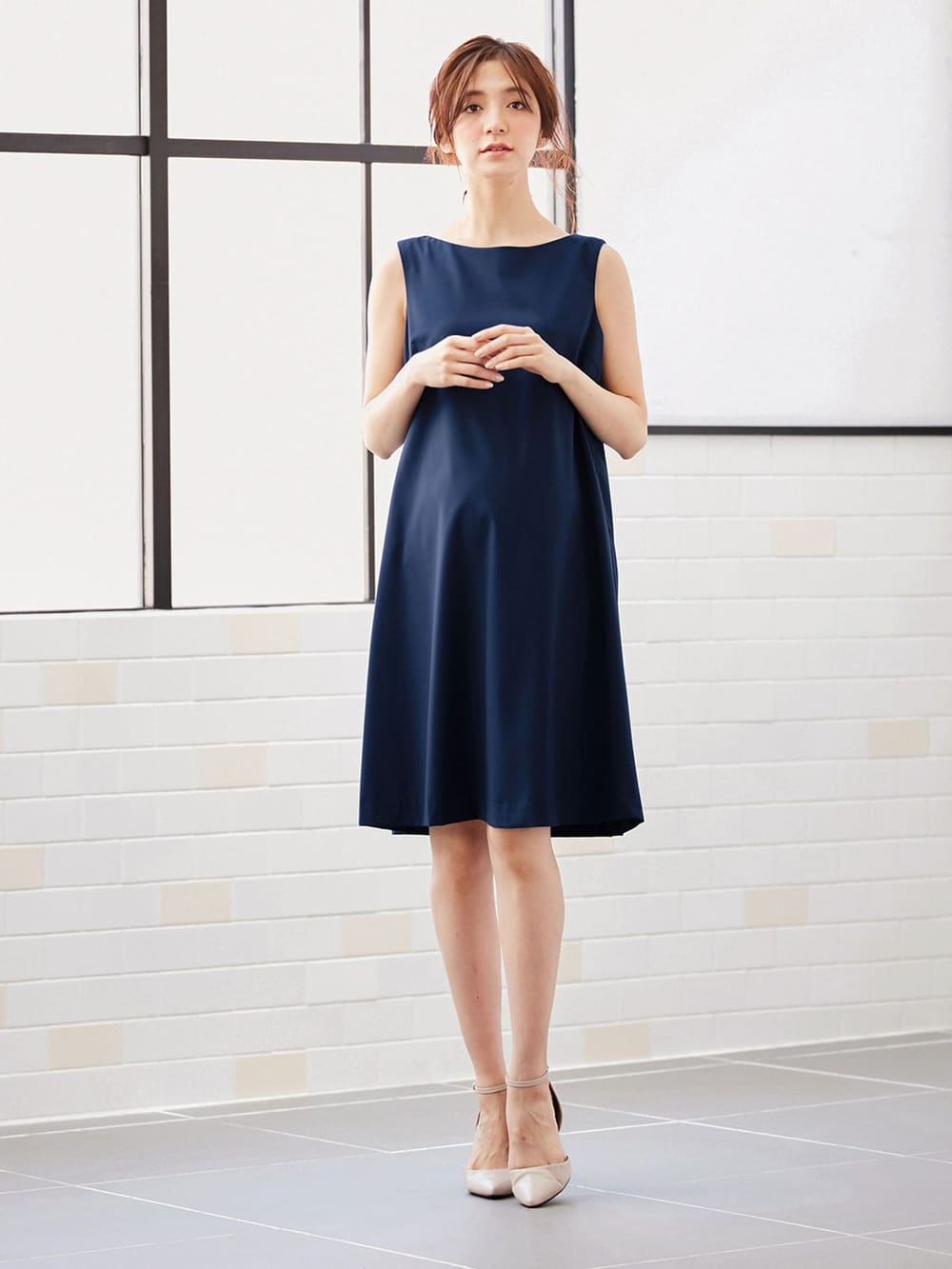 マタニティ ワンピース 授乳口付 ａラインボートネックノースリーブワンピース マタニティウェア 授乳服通販 エンジェリーベ 公式