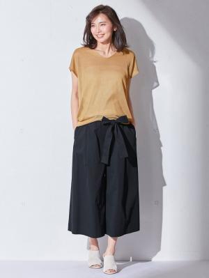 マタニティ トップス|スパークナイロンVネックニット マタニティ・授乳服【出産後も長く使える】|ベージュ