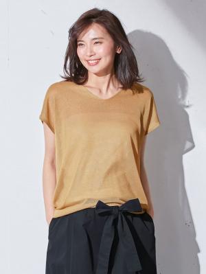 マタニティ トップス|スパークナイロンVネックニット マタニティ・授乳服【出産後も長く使える】|ベージュ