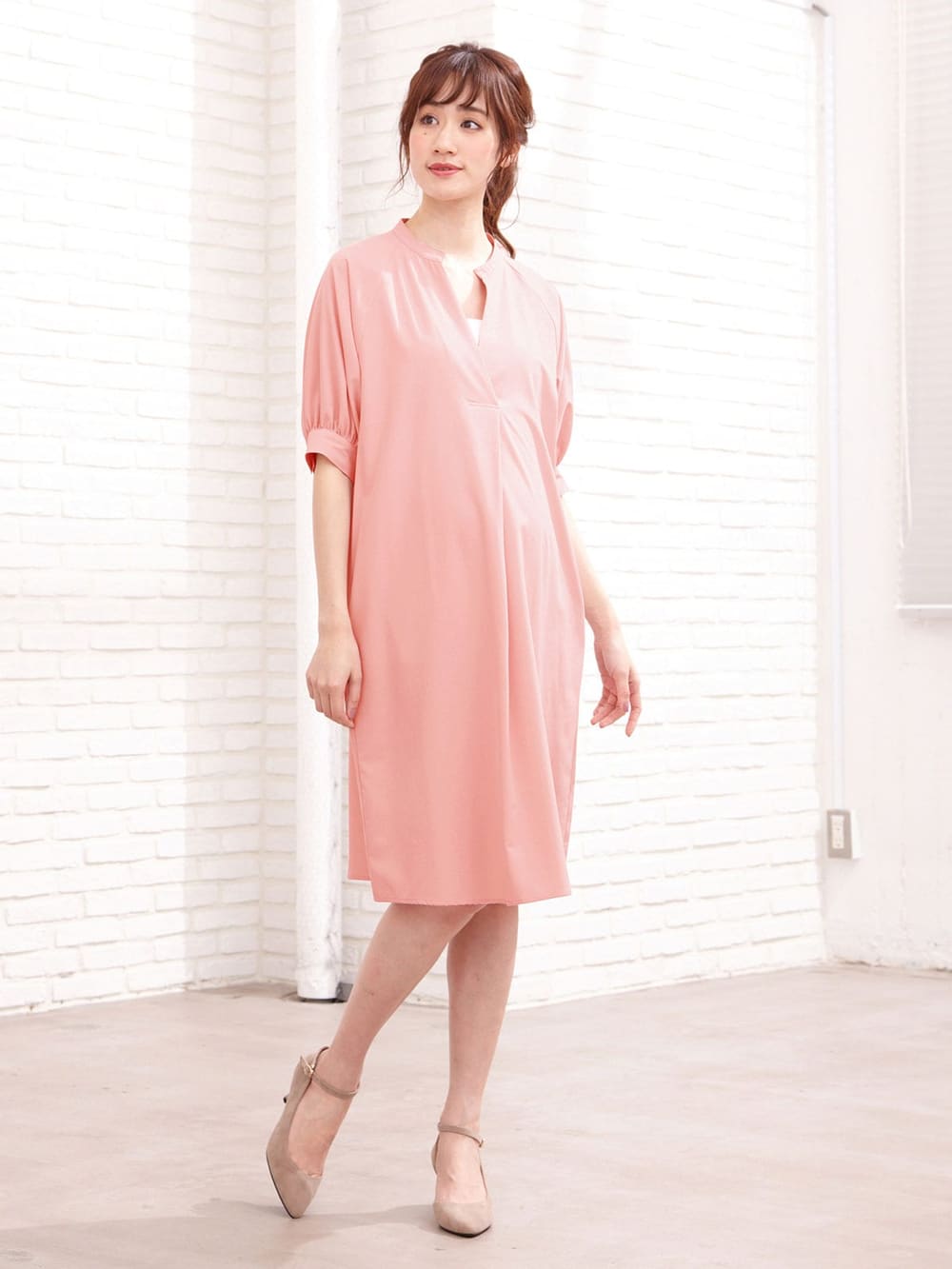マタニティ ワンピース|【マタニティ・授乳服】イージーケア ラグランスキッパーワンピース【出産後も長く使える】|ピンク